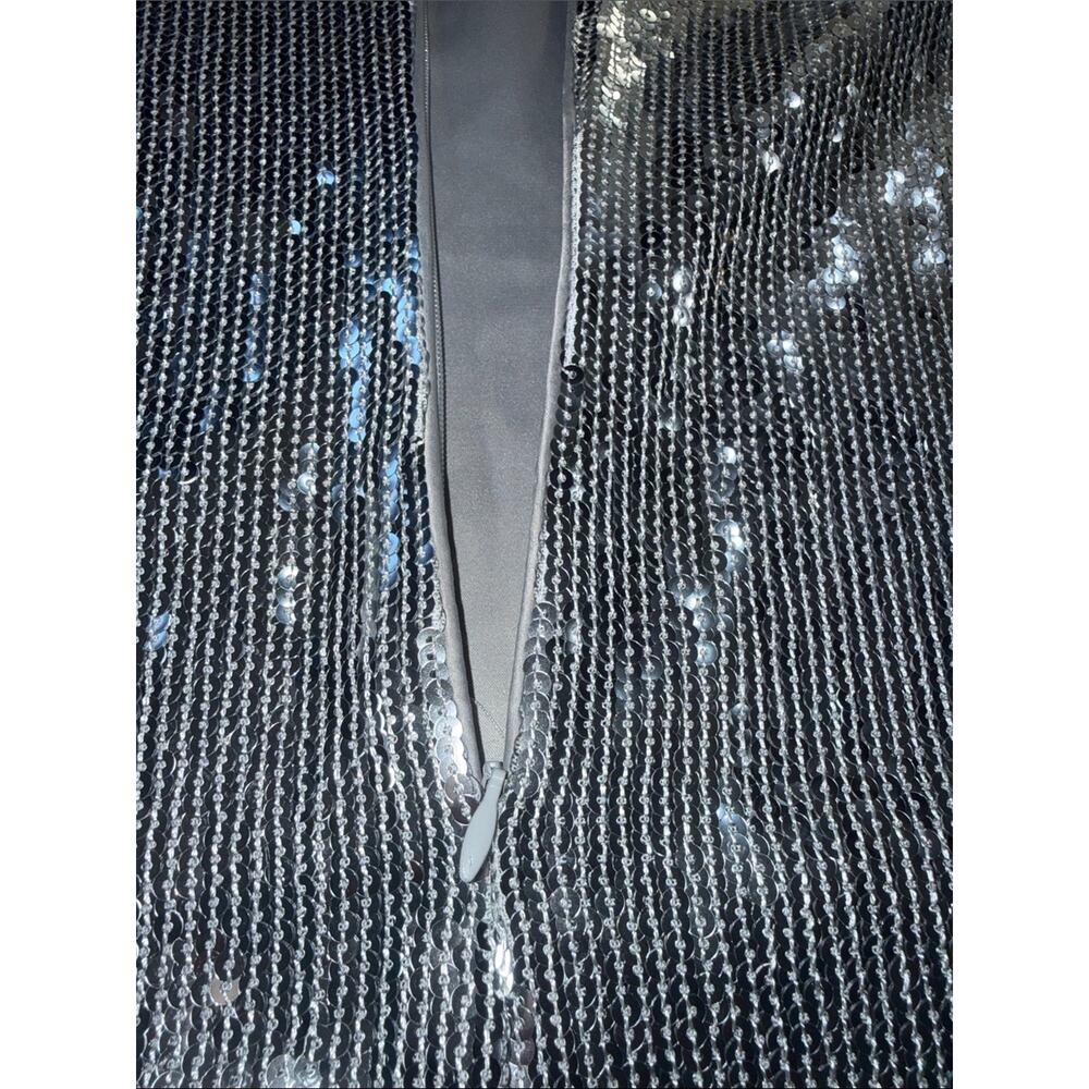 LIKELY Silver Sequin Fringe Mini Dress Cocktail Party Dress Size 10 - Picture 8 of 10